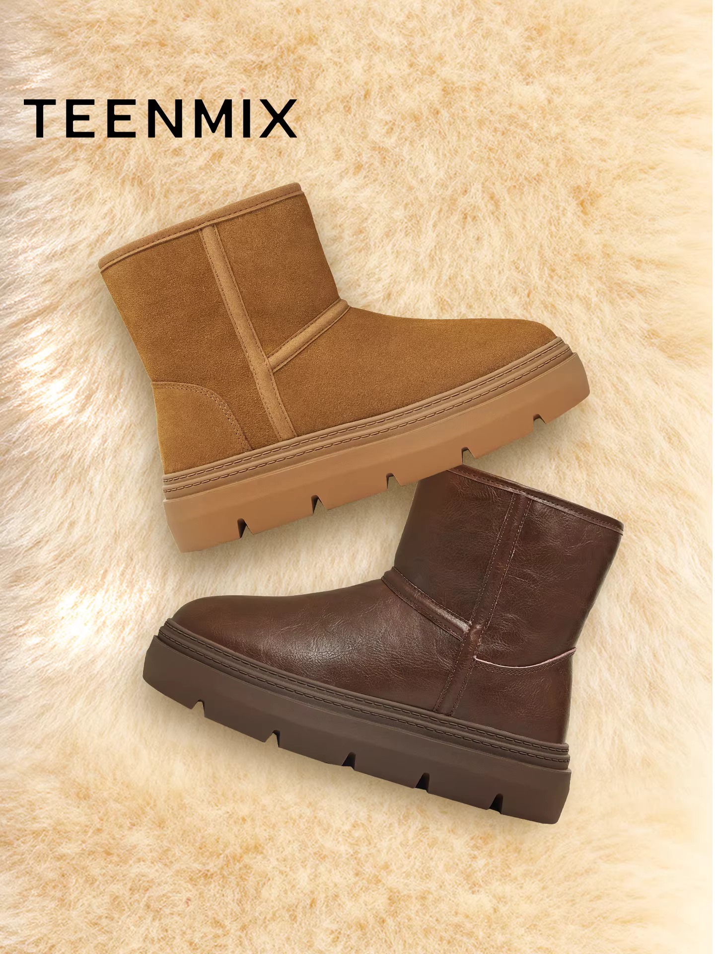 Giày bốt tuyết ấm áp, lót lông cừu, đế dày, kiểu cổ điển, mềm mại, chất liệu cotton, dành cho nữ, kiểu dáng ngắn, mùa đông 2025, kiểu mới