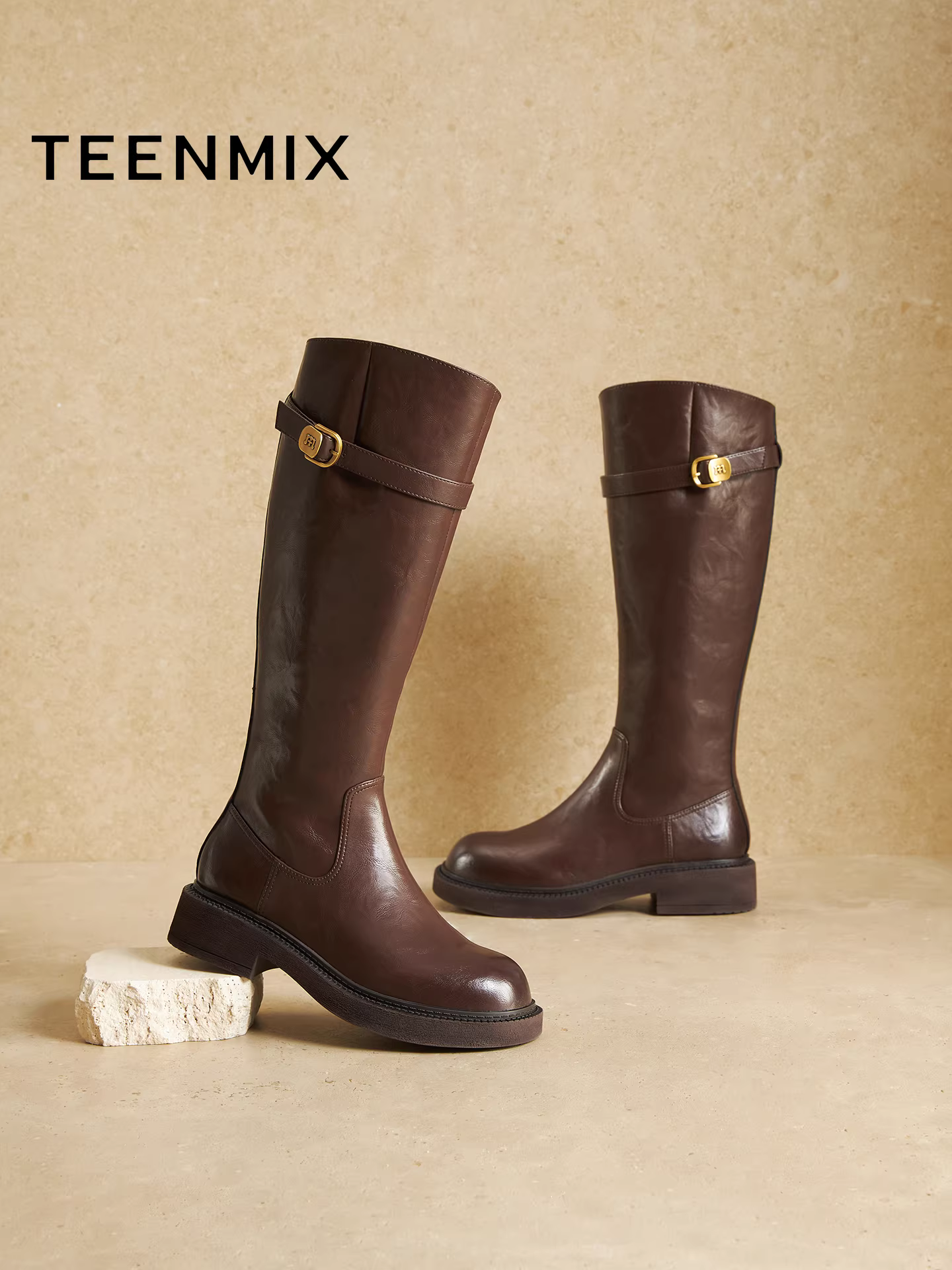 Giày bốt hiệp sĩ đế dày cổ điển Tianmeiyi có lót lông cừu, bốt cao cổ nữ, bốt thời trang, bốt da, mẫu mới mùa đông 2025.