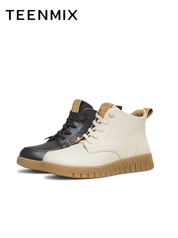 Giày bốt cổ điển đế mềm Tianmeiyi có lông cừu, bốt thời trang, giày nữ, bốt ngắn đế dày, bốt da, phong cách mùa đông mới