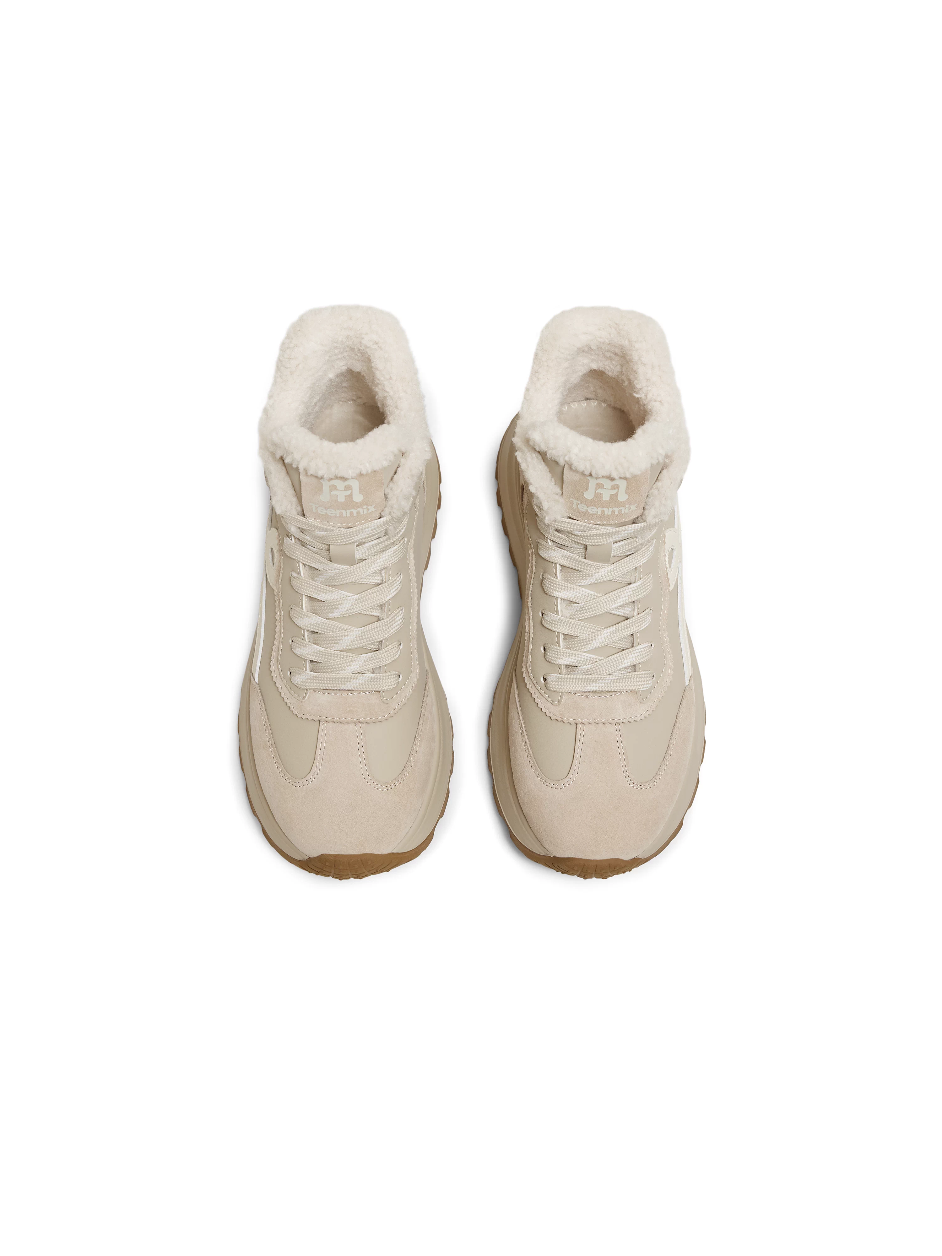 Giày thể thao đế dày tăng chiều cao lót lông cừu Tianmeiyi, giày lông, giày thể thao cổ cao nữ, giày bốt ngắn, mẫu mới mùa đông 2025.