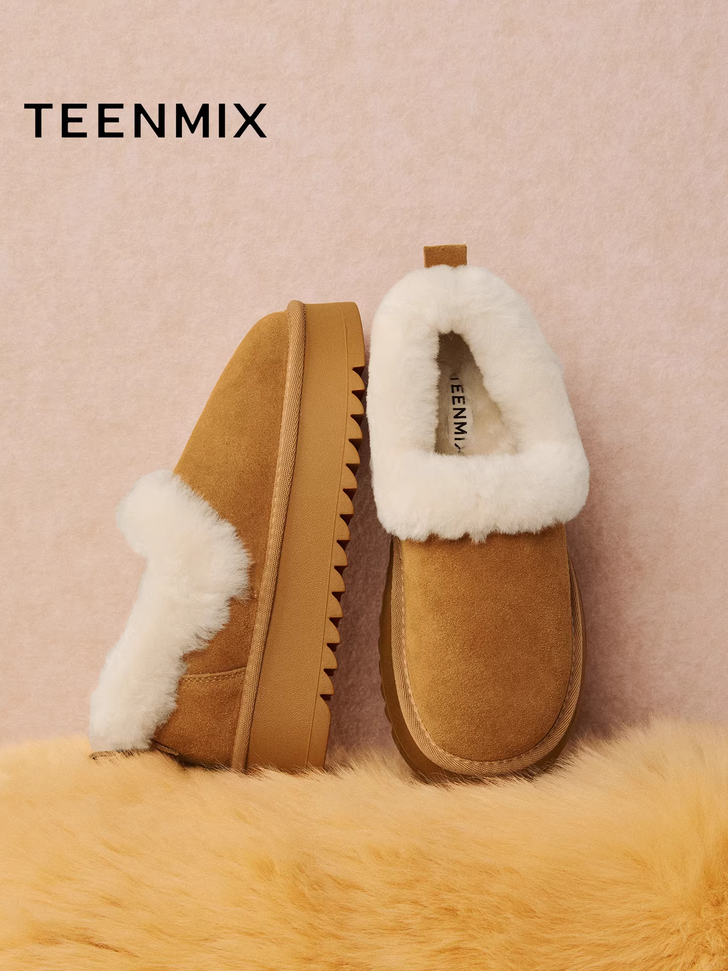 Giày bốt tuyết giữ ấm lót lông cừu đế dày tăng chiều cao kiểu cổ điển Tianmeiyi, giày bốt ngắn nữ mùa đông 2025 mẫu mới KXD40DM5