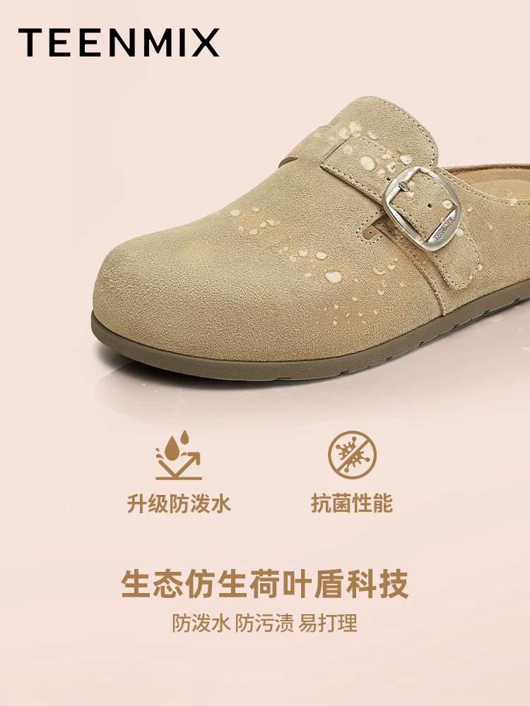 Dép đế dày tăng chiều cao kiểu Birkenstock Tianmeiyi, kiểu nửa bít mũi dành cho nữ, dép đi ngoài trời thường ngày, mẫu mới thu đông 2025.