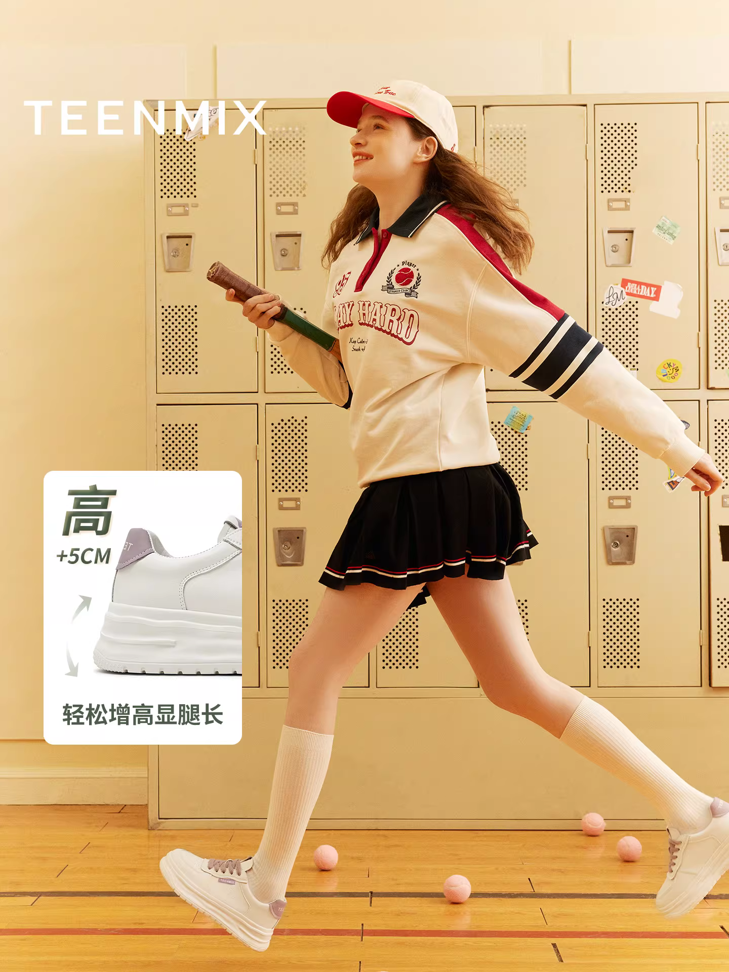 Giày thể thao nữ Tianmeiyi đế dày thoáng khí tăng chiều cao màu trắng, kiểu dáng thường ngày, mẫu mới thu 2025 KD095CM5