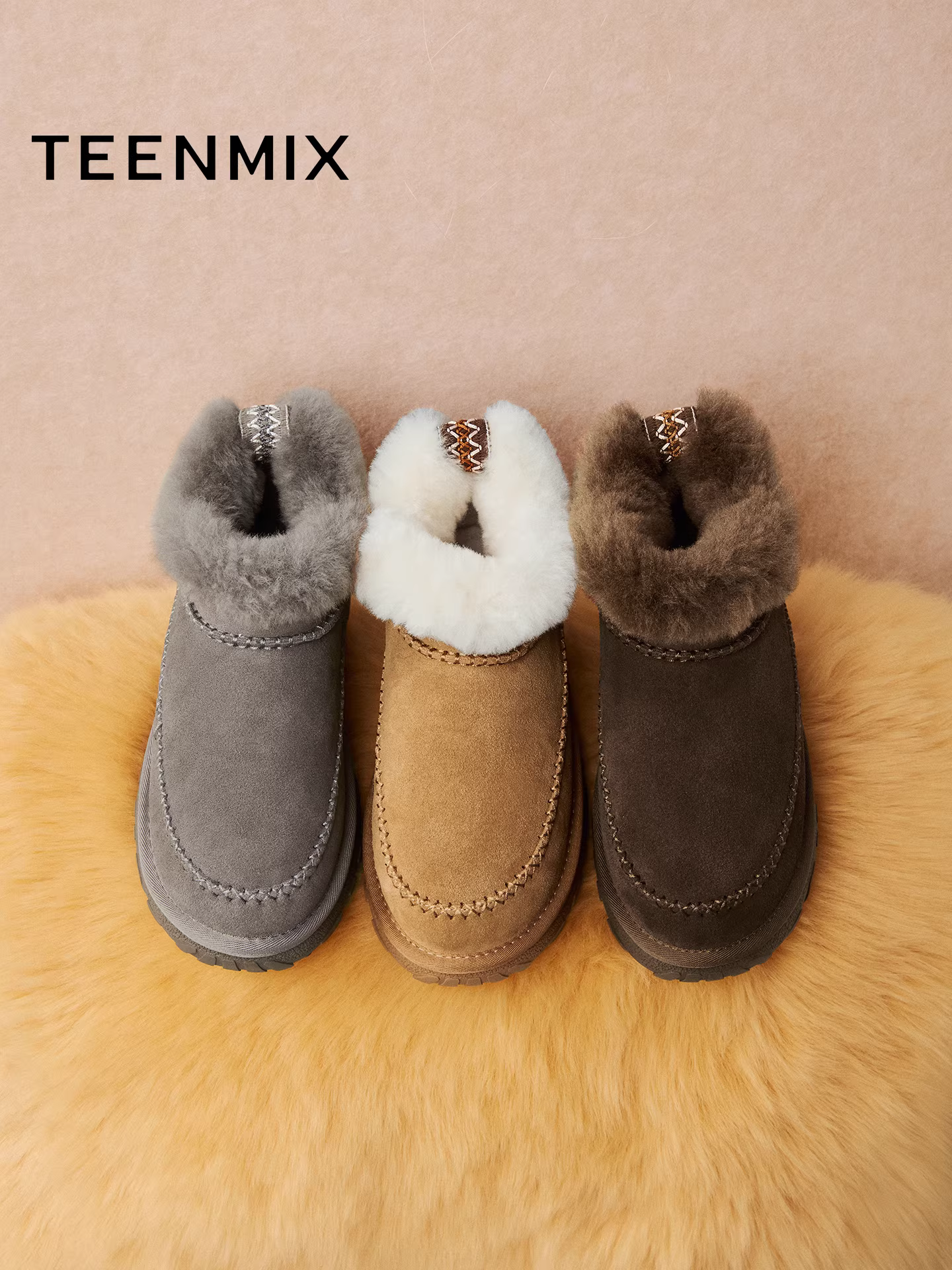 Giày bốt tuyết ấm lót lông cừu đế dày Tianmeiyi, giày bông nữ, bốt ngắn thường ngày, mẫu mới mùa đông 2025 KXD66DD5