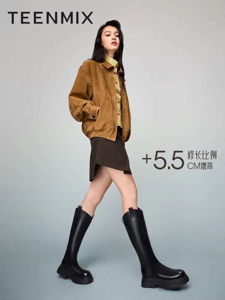 Giày bốt cưỡi ngựa lót lông cừu đế dày cổ điển Tianmeiyi, bốt dài, giày nữ, bốt thời trang cổ cao, bốt da, phong cách mùa đông mới