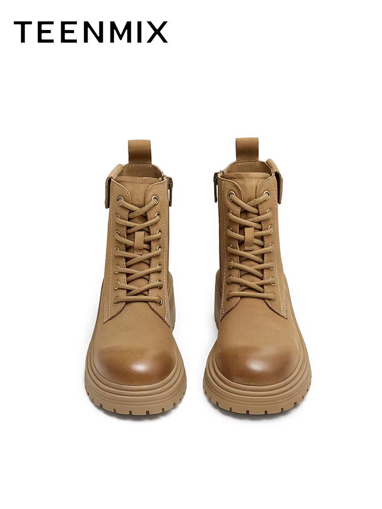 Tianmeiyi phong cách cổ điển kiểu Anh lót lông cừu Giày bốt Martin giày bảo hộ lao động nữ giày bốt màu vàng giày bốt đế dày bốt ngắn mùa đông phong cách mới