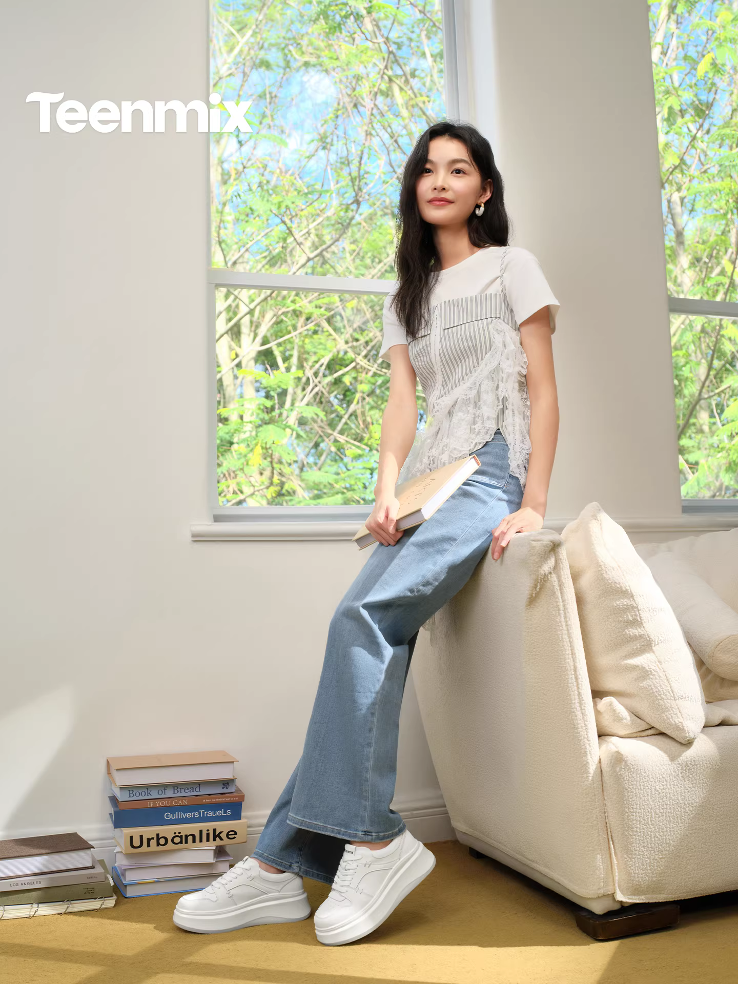 Giày thể thao nữ Tianmeiyi White Moonlight đế dày tăng chiều cao, size nhỏ, màu trắng, kiểu dáng thường ngày, mẫu mới xuân 2026