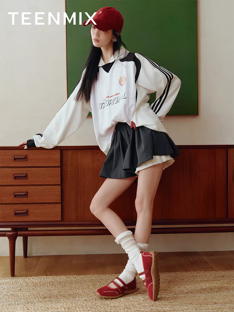 [Quà tặng năm mới] Tianmeiyi Cherry Bubble Red Ballet Training Sports Mary Jane Giày nữ Giày đơn miệng nông