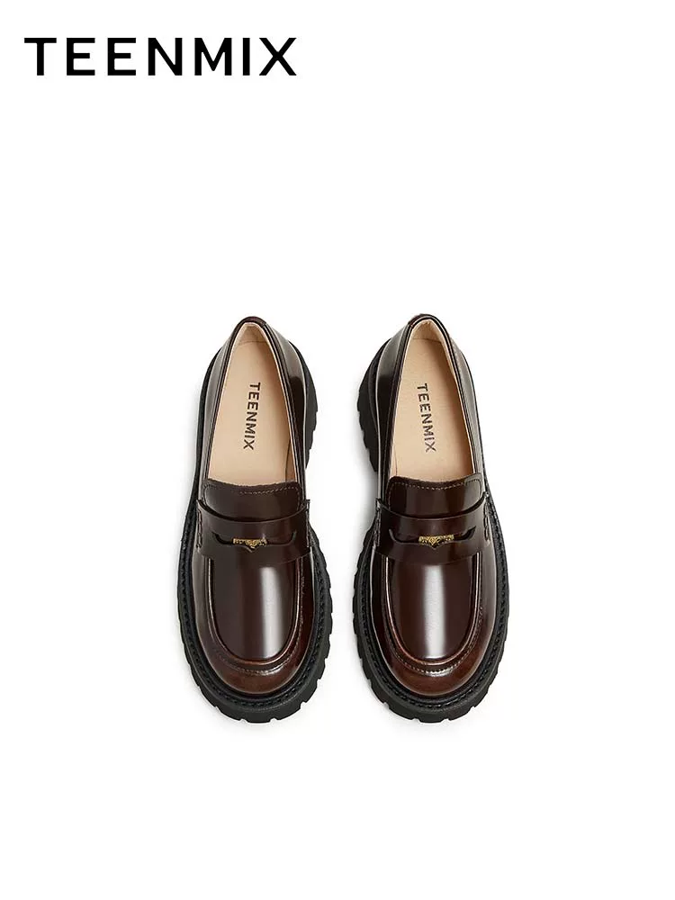 Tianmeiyi đế dày tăng chiều cao kiểu Anh giày lười phong cách retro giày đơn nữ da thường mùa xuân mẫu mới COQ01AA5