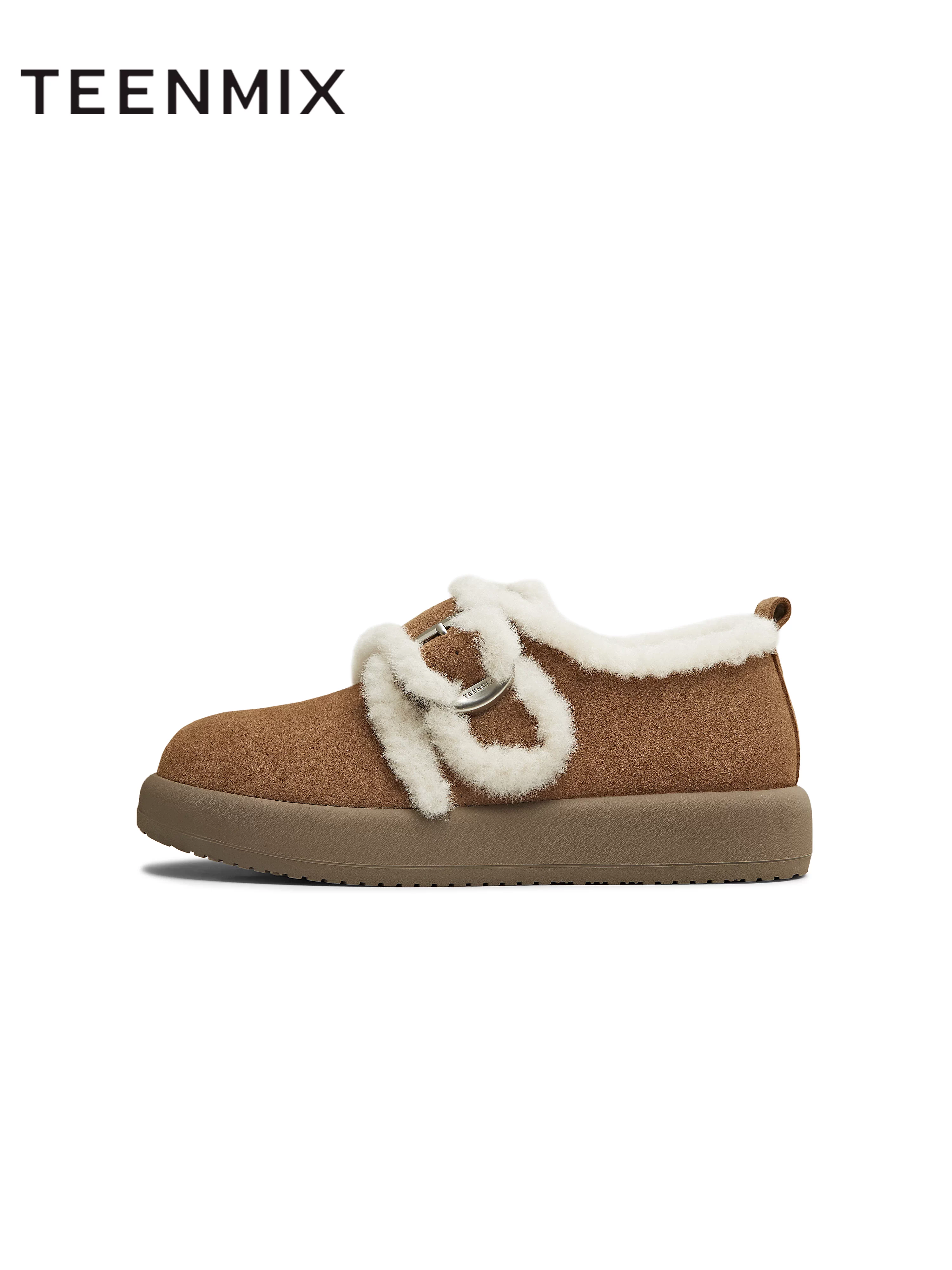 Giày bốt lông cừu kiểu Birkenstock đế dày giữ ấm Tianmeiyi, giày bông nữ, ủng tuyết ngắn, mẫu mới mùa đông 2025