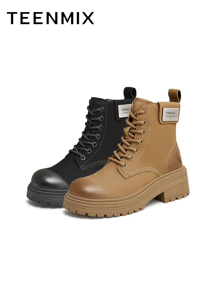 Tianmeiyi phong cách cổ điển kiểu Anh lót lông cừu Giày bốt Martin giày bảo hộ lao động nữ giày bốt màu vàng giày bốt đế dày bốt ngắn mùa đông phong cách mới