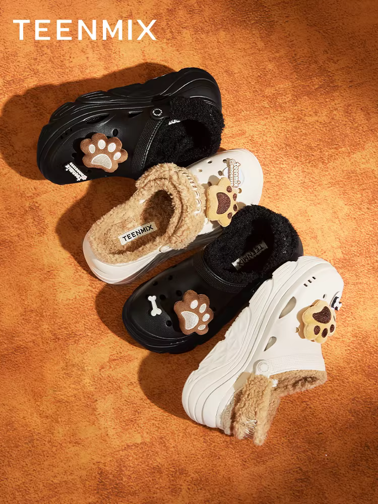 Tianmei vô tình mang dép có lót lông cừu, giày lông, dép bông đi ngoài trời dành cho nữ, ủng đi tuyết đế dày, mẫu mới mùa đông.