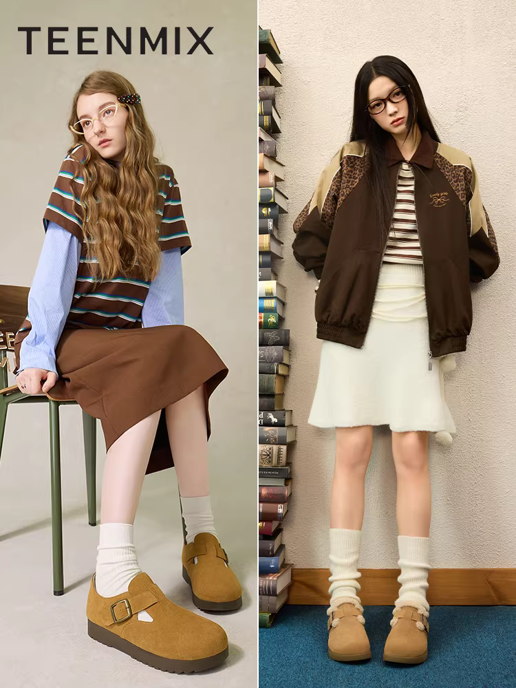 Giày Birkenstock đế dày kiểu retro Tianmeiyi, giày thường ngày dành cho nữ, tất cả đều được bao gồm, cộng với giày lông nhung, bốt ngắn, phong cách mới mùa xuân