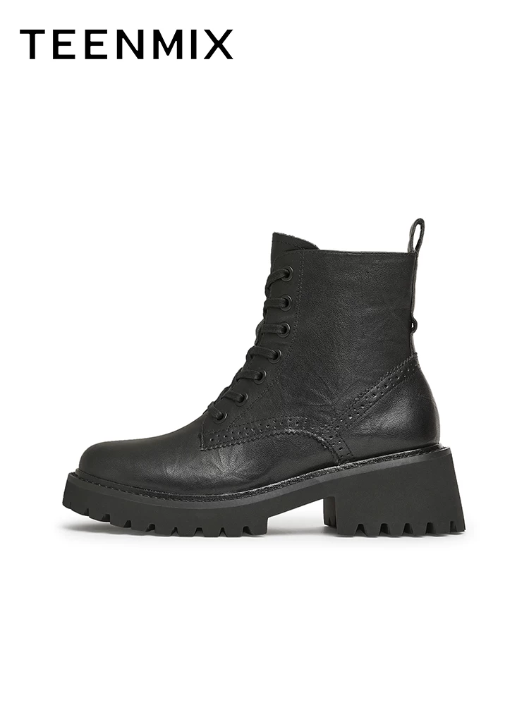 Tianmeiyi retro đế dày Giày bốt Martin nữ giày bốt ngắn thông thường giày bốt da mùa đông mẫu mới COQ47DD4
