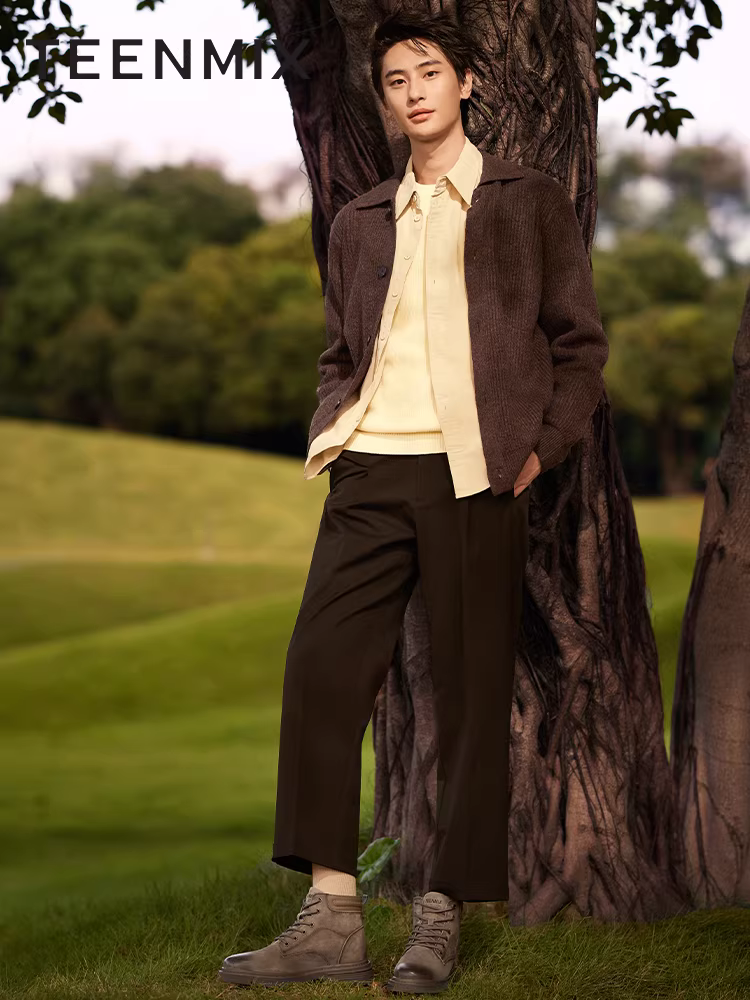 Tianmeiyi mùa đông phong cách mới trung tâm mua sắm cùng phong cách giày bảo hộ lao động đa năng ngoài trời cổ điển giày bốt da nam ngắn 3YP01DD4