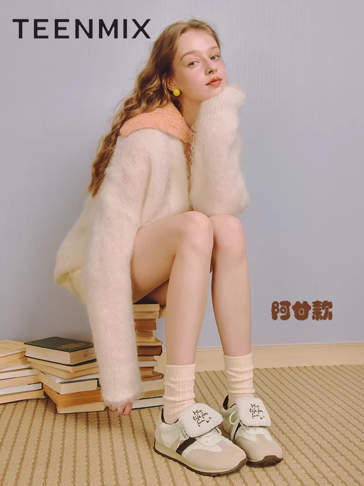 Giày tập Agande đế dày lót lông cừu kiểu cổ điển Tianmeiyi, giày lông nữ, giày thể thao mùa đông mẫu mới