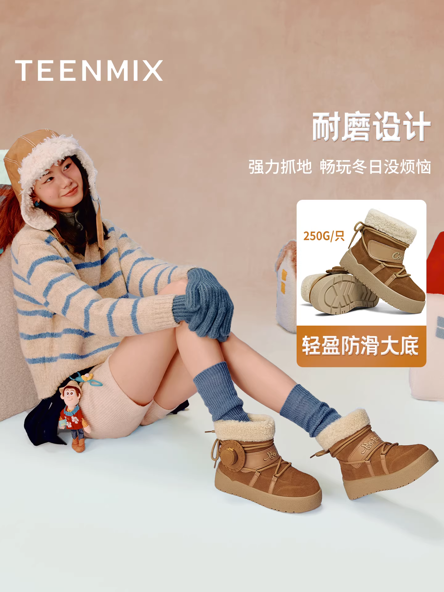 Tianmeiyi Toy Story co-branded Woody plush latte giày bốt đế dày lót lông cừu giày cotton giày bốt ngắn mới dành cho nữ