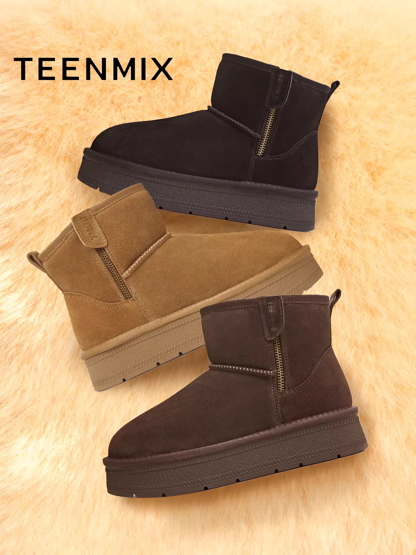 Giày bốt tuyết giữ ấm lót lông cừu đế dày tăng chiều cao Tianmeiyi, giày bốt ngắn nữ thời trang mùa đông 2025 mẫu mới BM272DD5