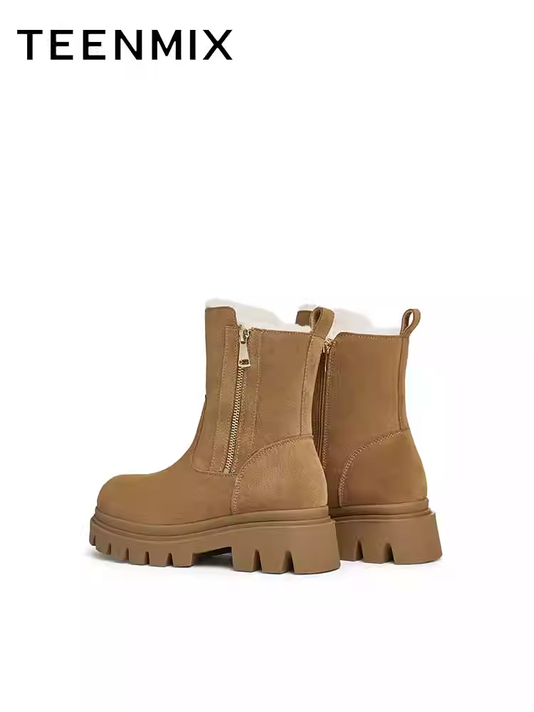 Tianmeiyi đế dày tăng chiều cao lót lông cừu ấm áp giày bốt đi tuyết giày cotton nữ bốt ngắn mùa đông mẫu mới BK141DZ4