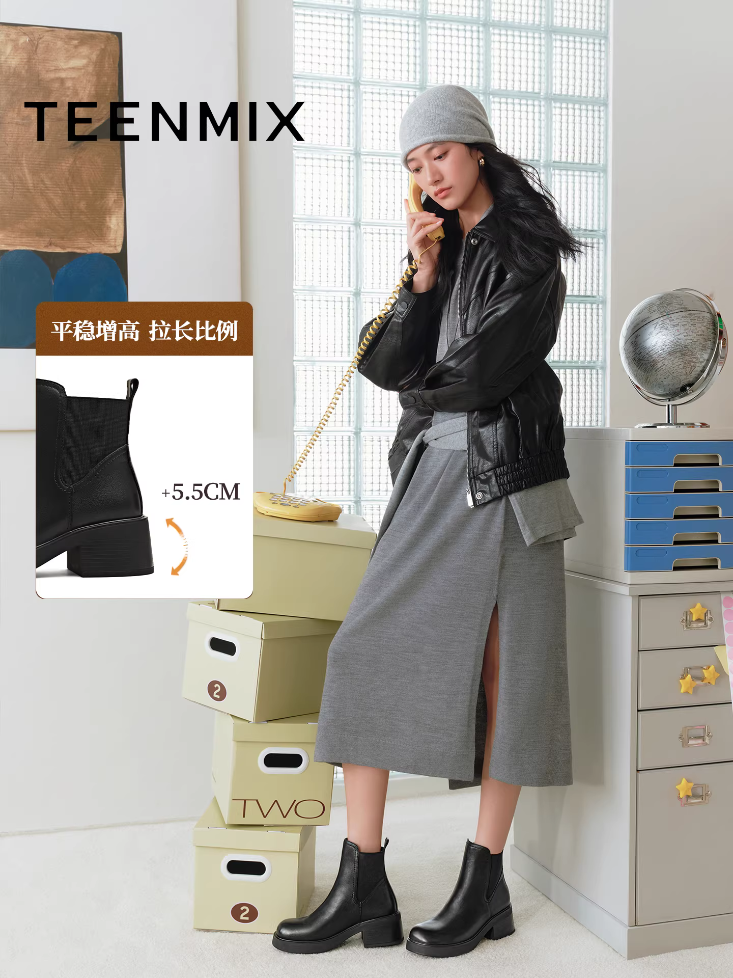 Giày Chelsea lót lông phong cách Anh cổ điển đế dày Tianmeiyi, kiểu dáng ôm chân, giày thời trang nữ, giày cổ ngắn, kiểu mới mùa đông 2025