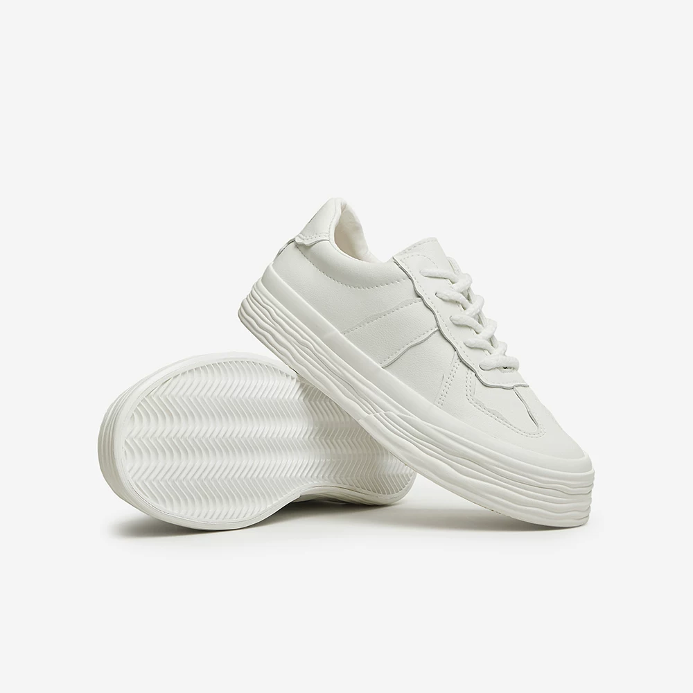 Giày Nữ Tata 2023 Thời Trang Mùa Xuân Giày Đa Năng Đế Dày Buộc Dây Giày Thể Thao Màu Trắng W4EA1CM4