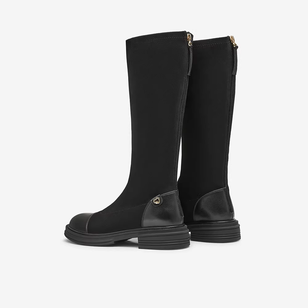 Tata her style bốt đế bằng dài bốt nữ đi làm thời trang bốt dáng ôm mùa đông giày mới WZB02DG4