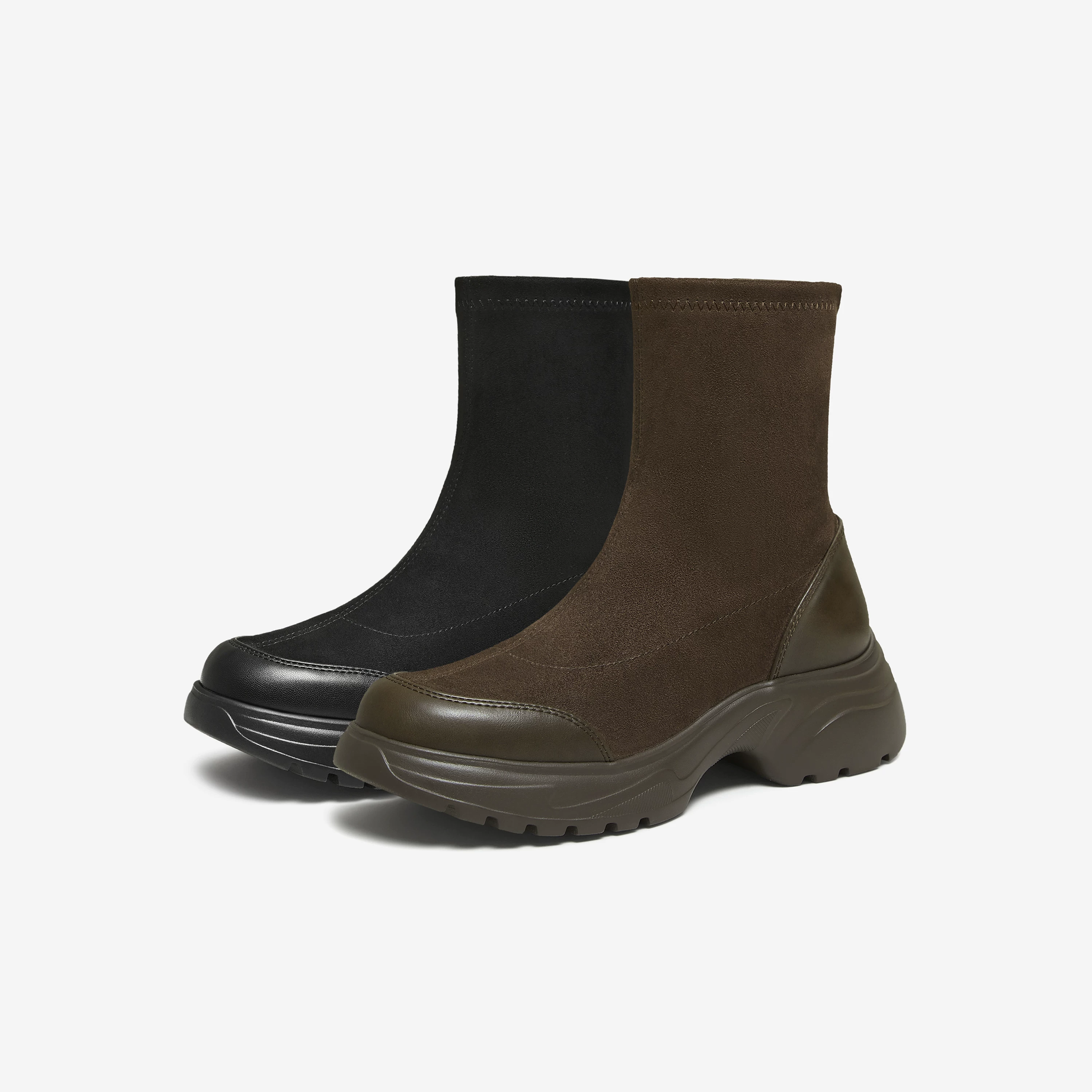 Giày bốt TATA 2025 Mùa đông Giày bốt thời trang mới Giày bốt nữ thông thường Giày bốt đế dày đa năng Giày bốt co giãn 7PJ60DZ5