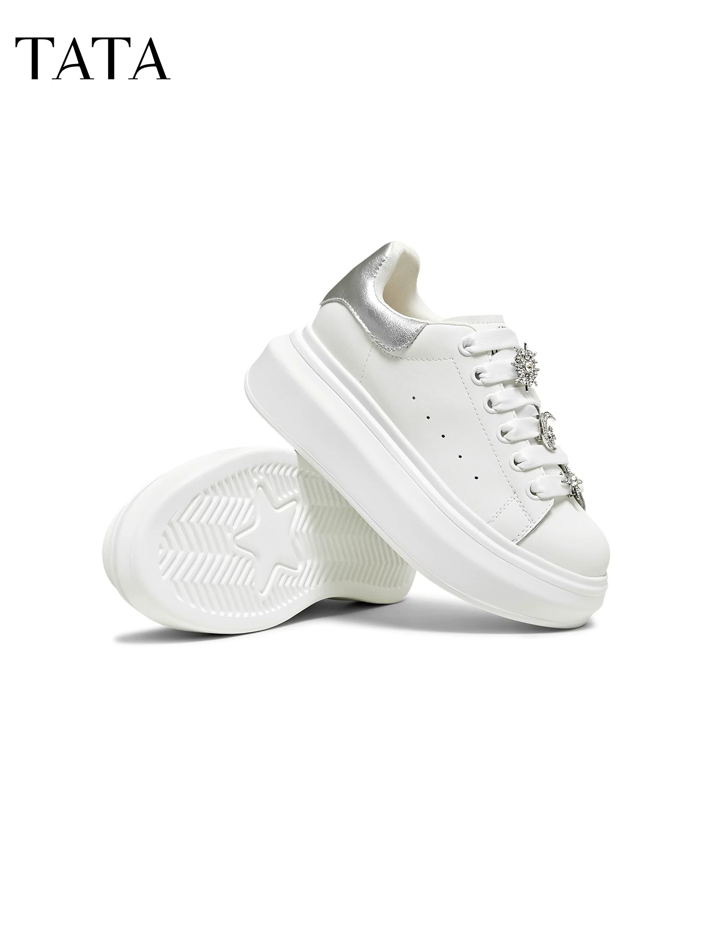 Giày nữ TATA Cream Bubble 2026 Giày thường ngày mùa xuân Giày thể thao Giày thể thao đế dày Giày trắng WU508AM6