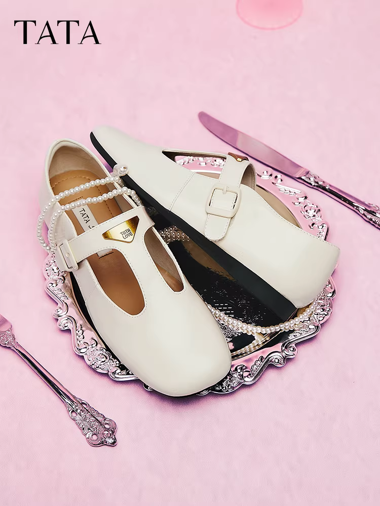 Giày TATA Mary Jane Giày nữ phong cách retro da thật gót nhọn giày da nhỏ giày đơn 2025 7HF20AA5