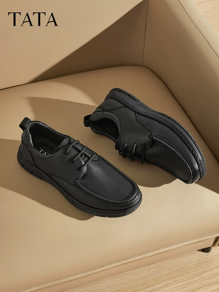 Giày da nam công sở TATA, giày da cừu đế mềm đi làm màu đen, mẫu mới xuân 2025 VLP01AM5