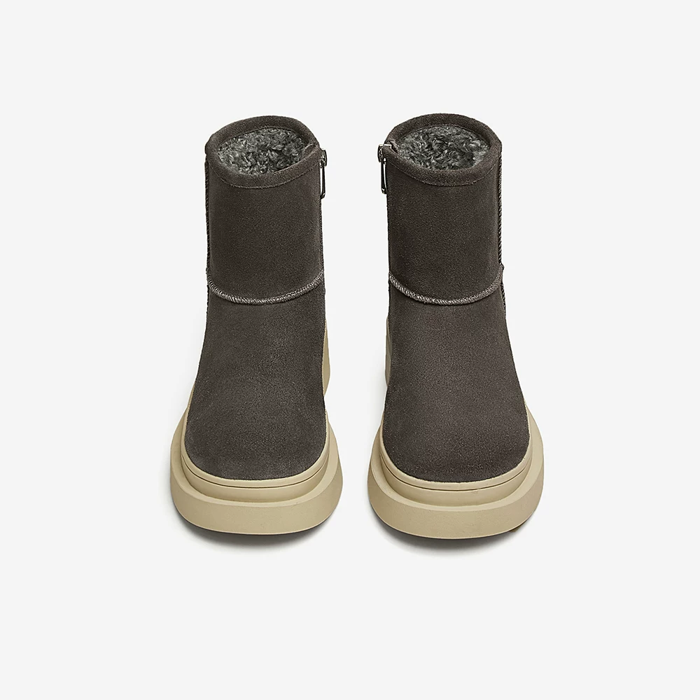 TATA Đế Dày Lót Lông Cừu Ủng Nữ Giày Bốt Nữ Ấm Da Thật Chính Hãng Da Vintage Giày Boot Cổ Ngắn Mùa Đông 2024 Mới CW501DD4