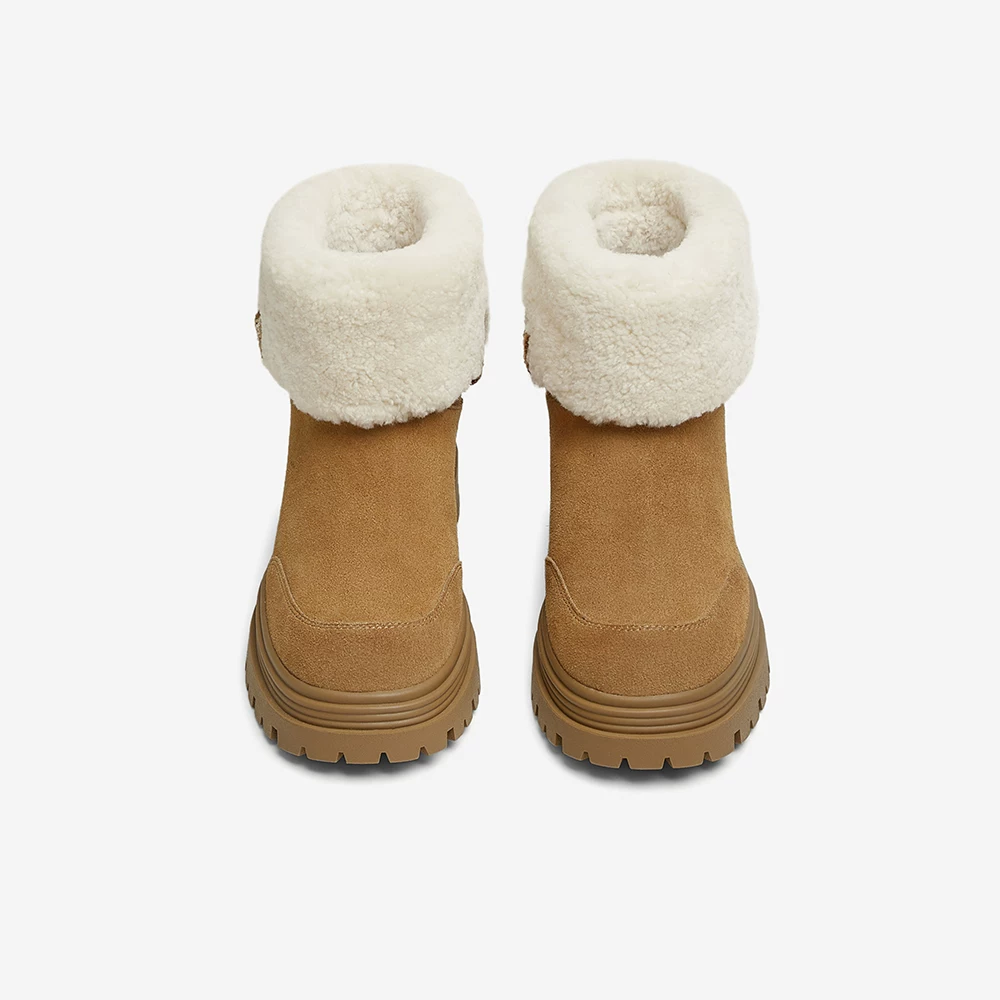 Giày bốt đi tuyết mùa đông đế dày TATA Giày bốt nữ có lót lông cừu Giày bốt ngắn ấm áp Giày cotton lông thú mẫu mới 7D253DD4