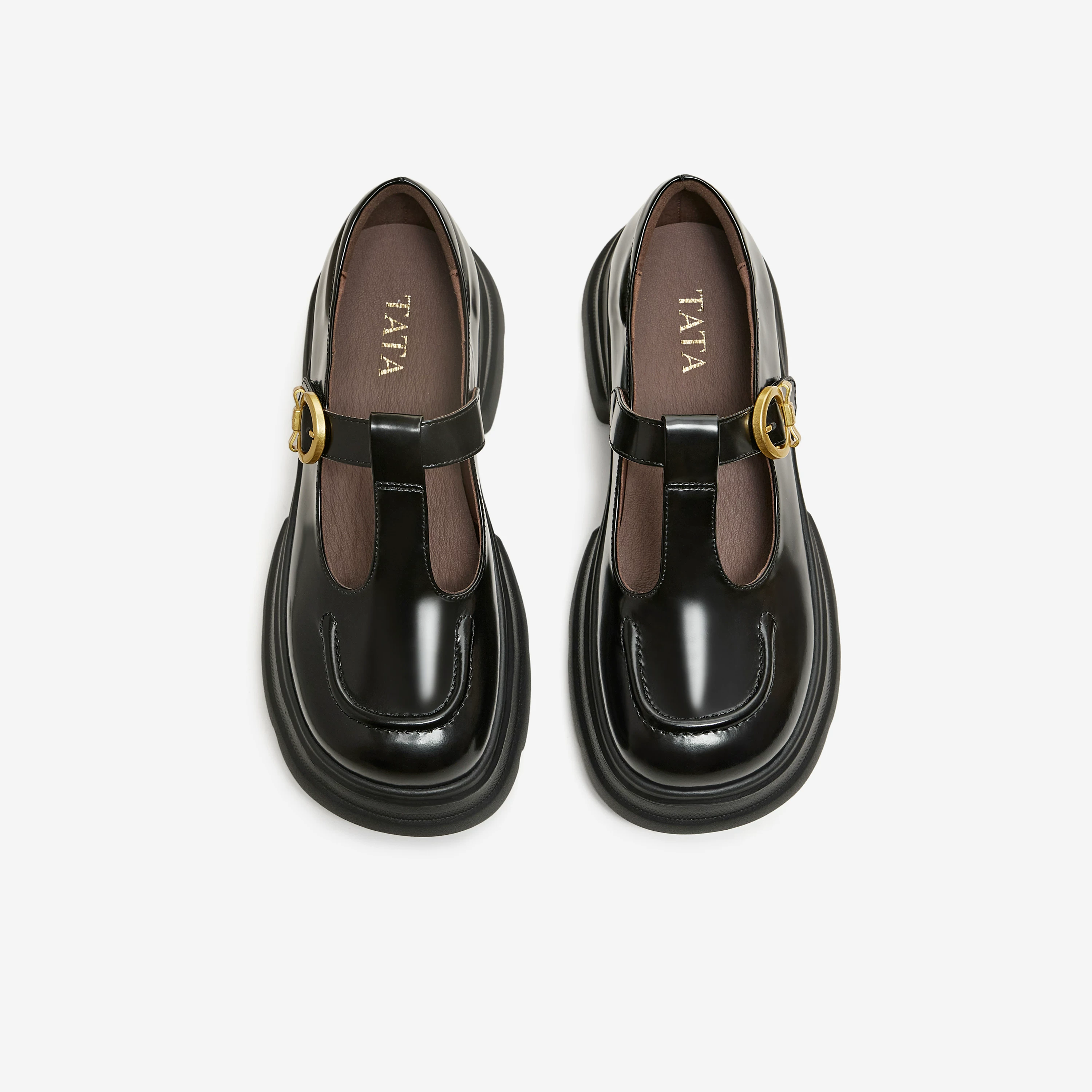 Giày Nữ TATA 2026 Mùa Xuân Da Thật Chính Hãng Da Nông Giày Đơn Đa Năng Màu Đen Mary Jane Giày 7OLA3AA6