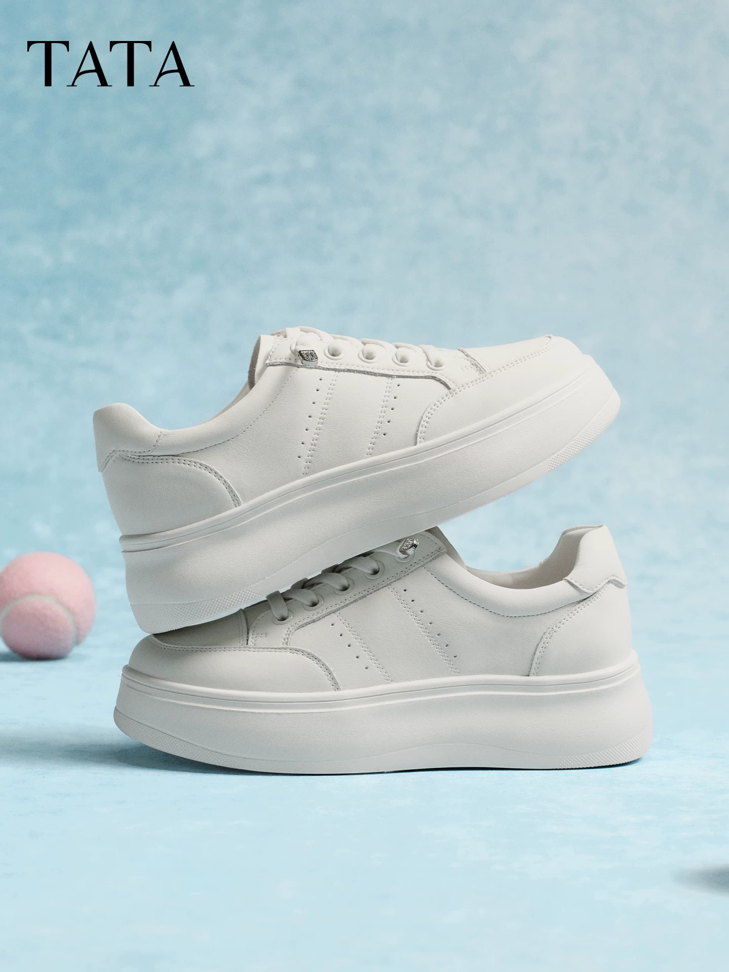 Giày thể thao nữ màu trắng TATA 2026 mùa xuân mới giày thể thao đế dày tăng chiều cao đa năng giày thường ngày CLK01AM6