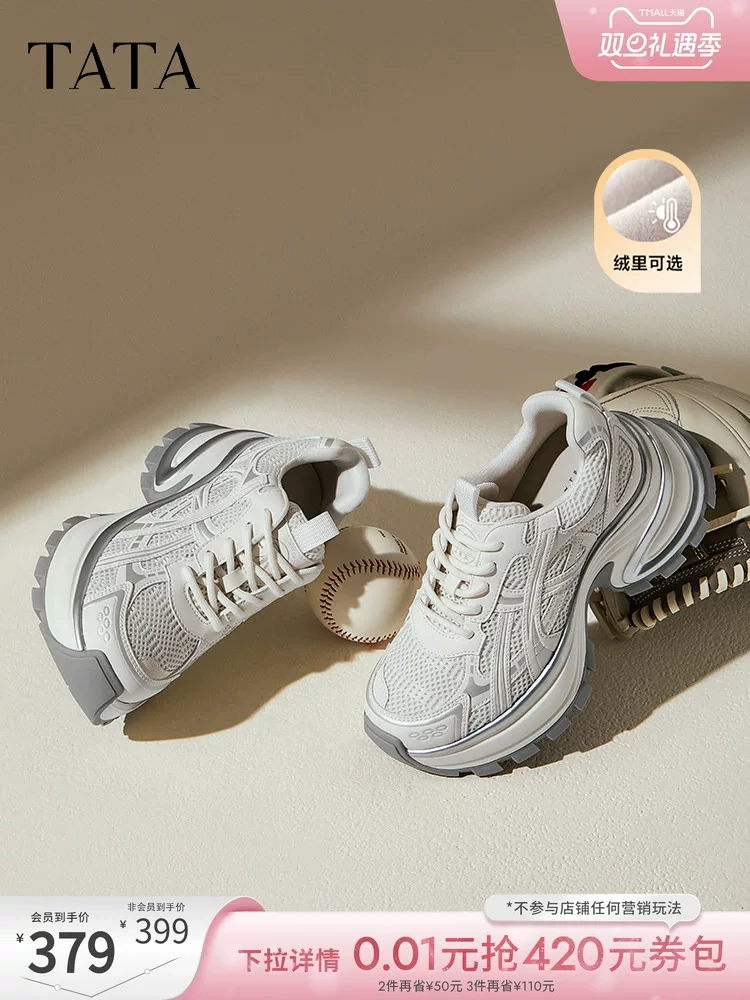 Giày nữ TATA đế dày giày thời trang mới sang trọng giày thường đa năng tăng chiều cao giày bố CZX02CM5