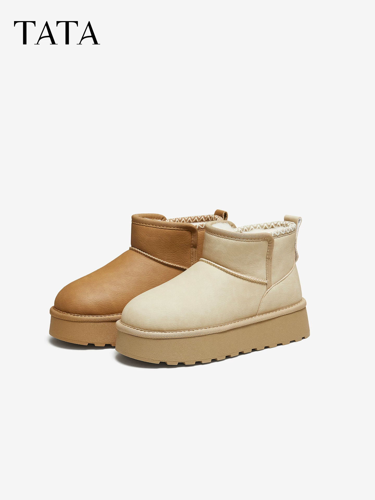 TATA Giày Bốt Cừu Ủng Đi Tuyết Mùa Đông Lông Xù Nữ Plus Nhung Ấm Giày Cotton Giày Đế Dày CWW01DD5
