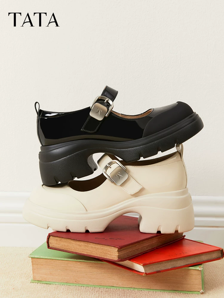 Giày TATA Black Mary Jane dành cho Nữ 2025 Mùa Xuân Mới Giày Da Đế Dày JK Giày Giày Đơn 7DK01AQ5