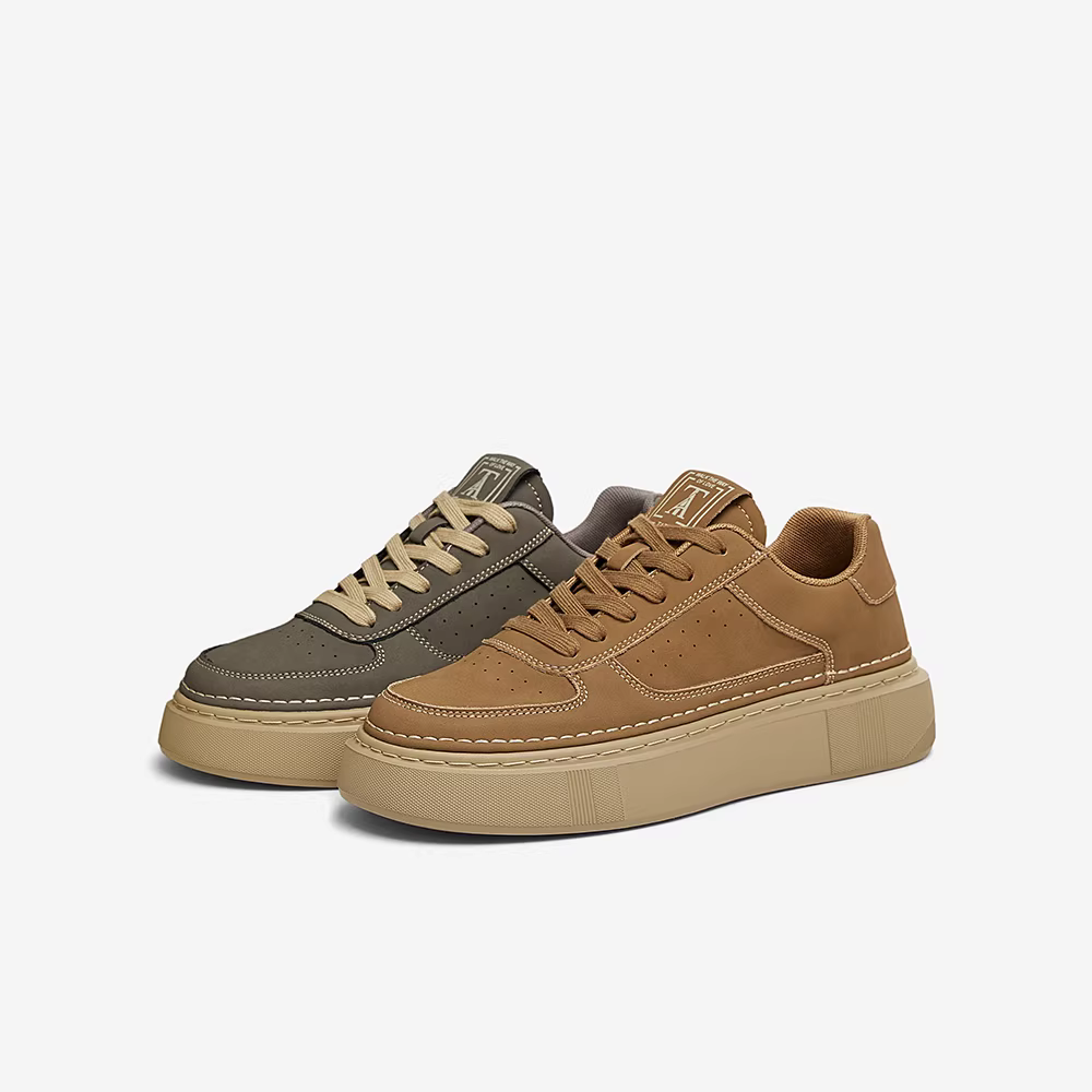 Giày thể thao đế dày TATA retro nam màu nâu, giày công sở tăng chiều cao, giày thể thao thường ngày nam, mẫu mới xuân 2025