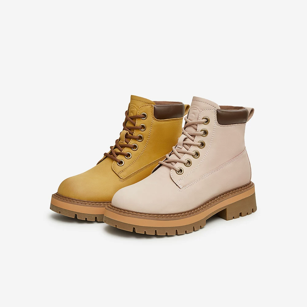 TATA Ngoài Trời Phong Cách Anh Quốc Giày Bốt Màu Vàng Giày Bốt Nữ Có Lớp Lót Lông Cừu Retro Giày Bốt Martin Giày Bốt Ngắn Mùa Đông Mới WZR01DD4