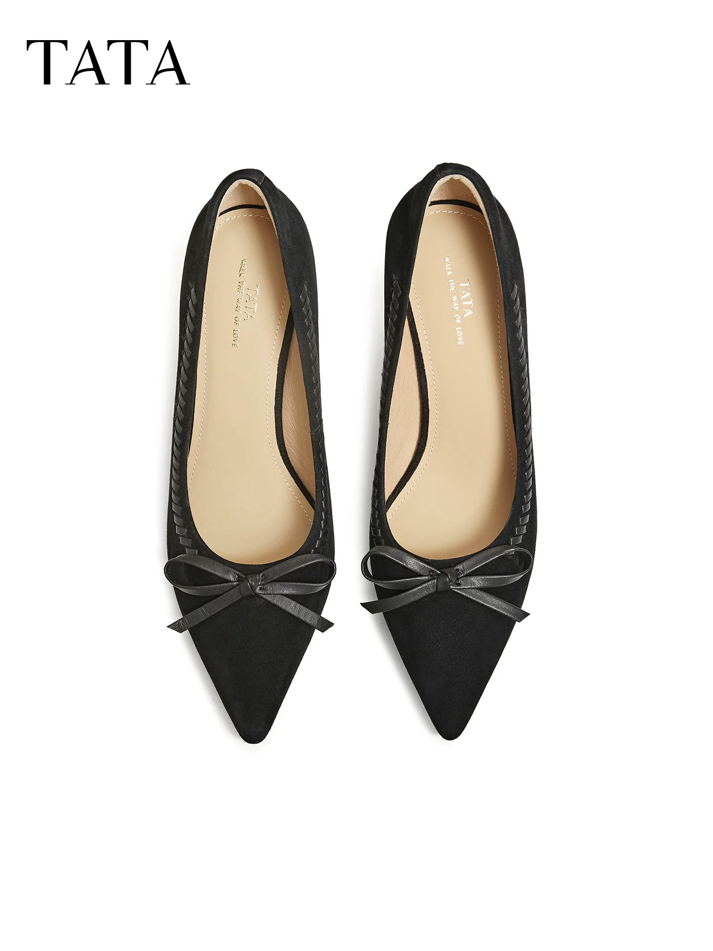Giày Nữ TATA 2026 Mùa Xuân Mới Mũi Nhọn Giày Cao Gót Da Cừu Nữ Giữa Cao Miệng Dẹt Bơm UZG01AQ6