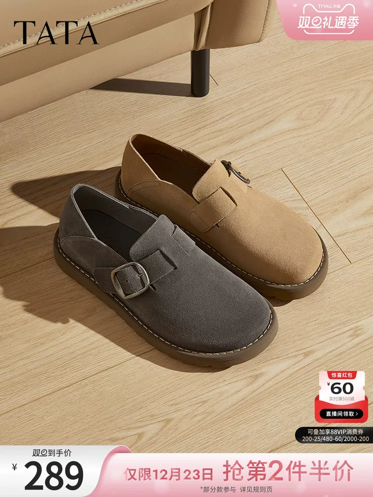 Giày TATA phong cách retro Birkenstock nam, kiểu Anh, da thật, mẫu mới xuân 2025 VLQ01AM5