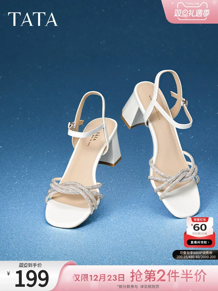 Dép cao gót kiểu Pháp Tata dành cho nữ, dép thời trang thanh lịch với một quai, mẫu mới hè 2024 XBD04BL4