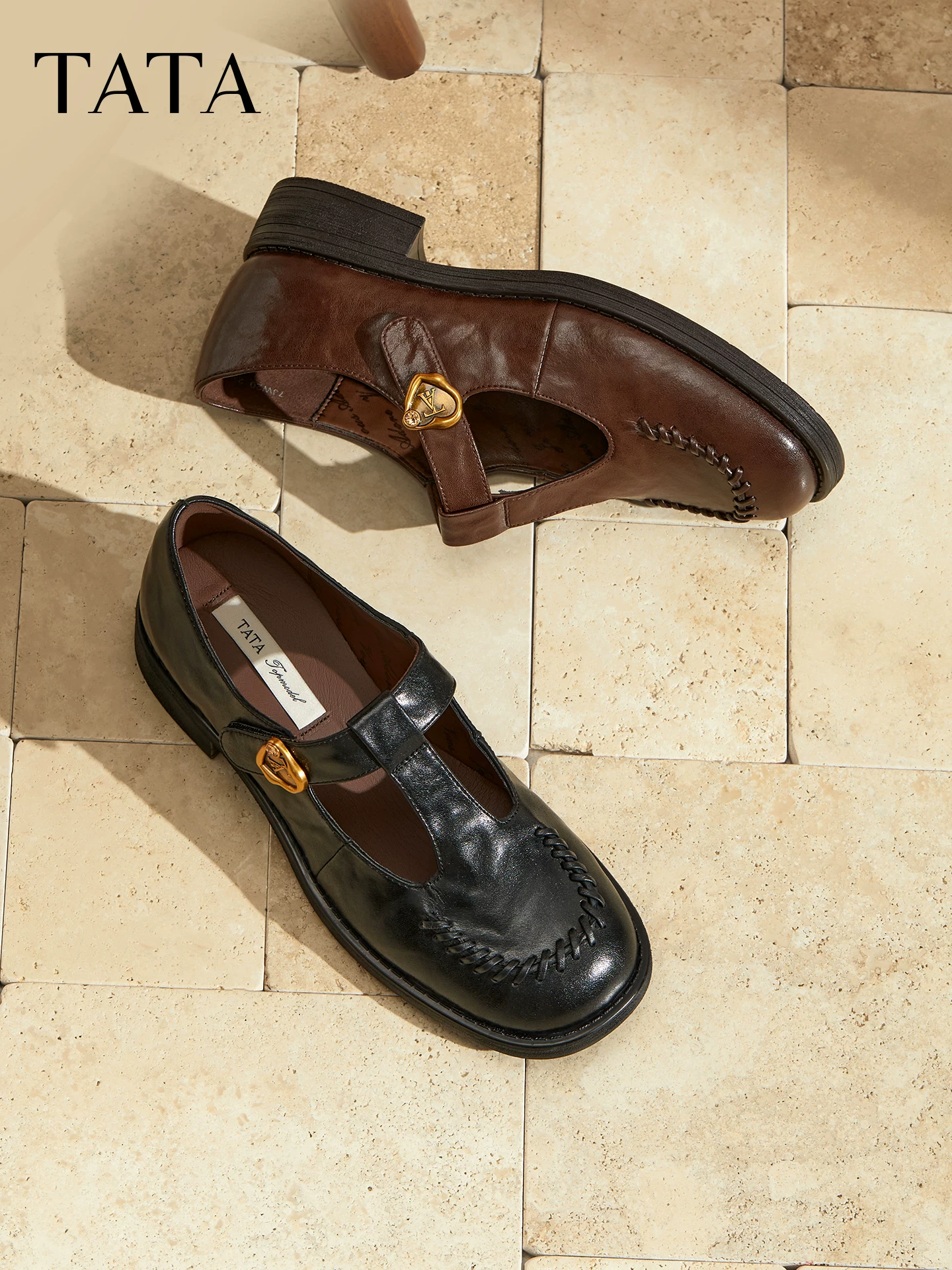 TATA giày nữ tình yêu của anh ấy và cô ấy mùa đông phong cách mới giày da nhỏ đa năng thời trang giày Mary Jane giày đơn 7JW20CA5