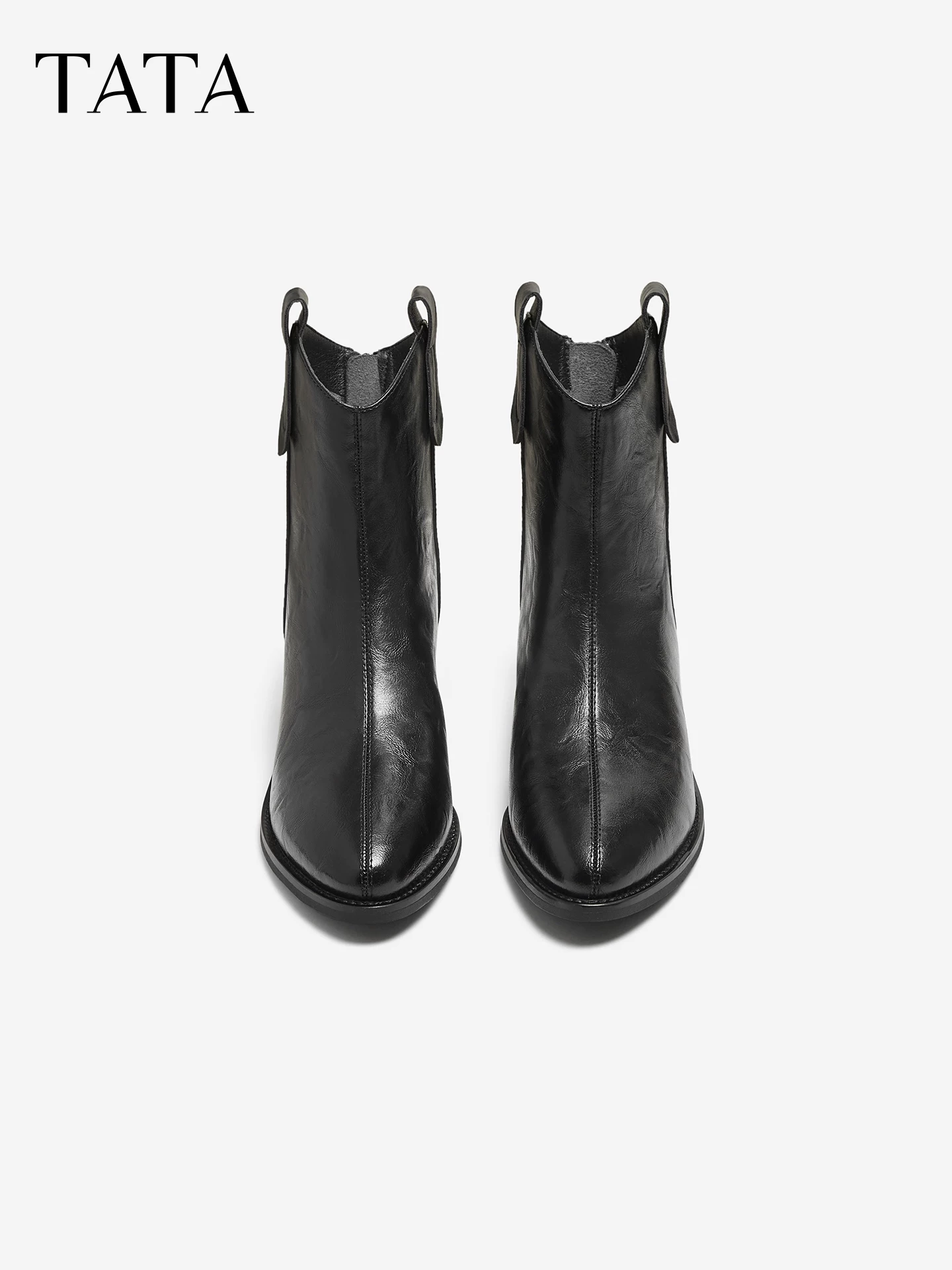 TATA giày bốt mùa đông 2025 mới kiểu phương Tây cổ điển giày nữ thời trang màu đen ngắn UVF01DZ5