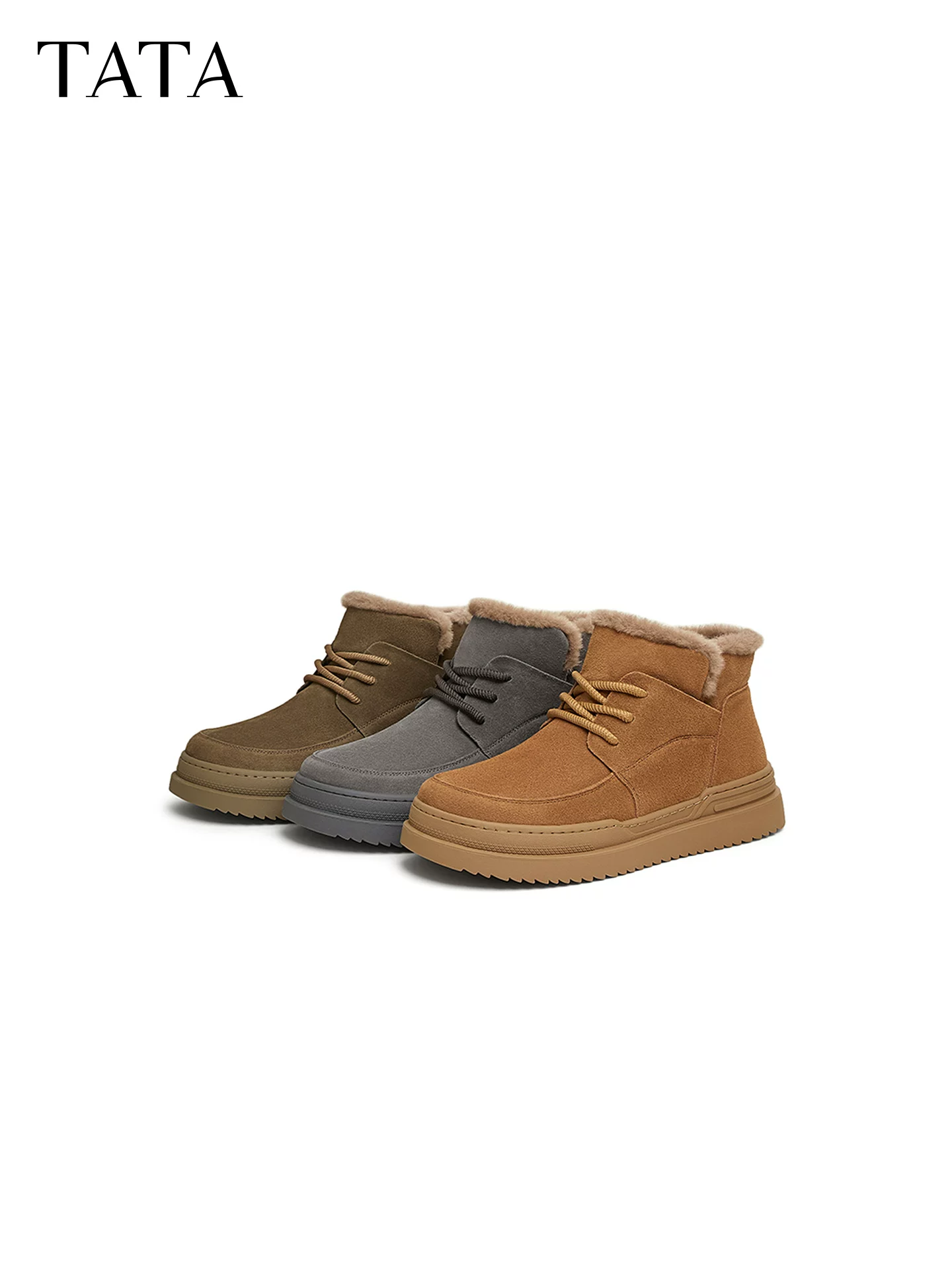 Giày bốt đi tuyết ấm áp mùa đông dành cho nam giới TATA chống thấm nước đế dày ngoài trời bằng da lót lông cừu giày cotton OEX01DD4