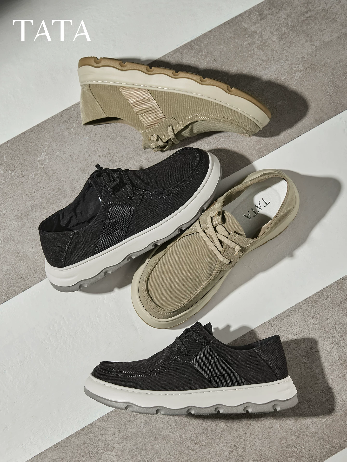Giày nam TATA mùa đông 2025 cùng kiểu dáng thoải mái đa năng giày thường mới giày vải đen QGQ01CM5