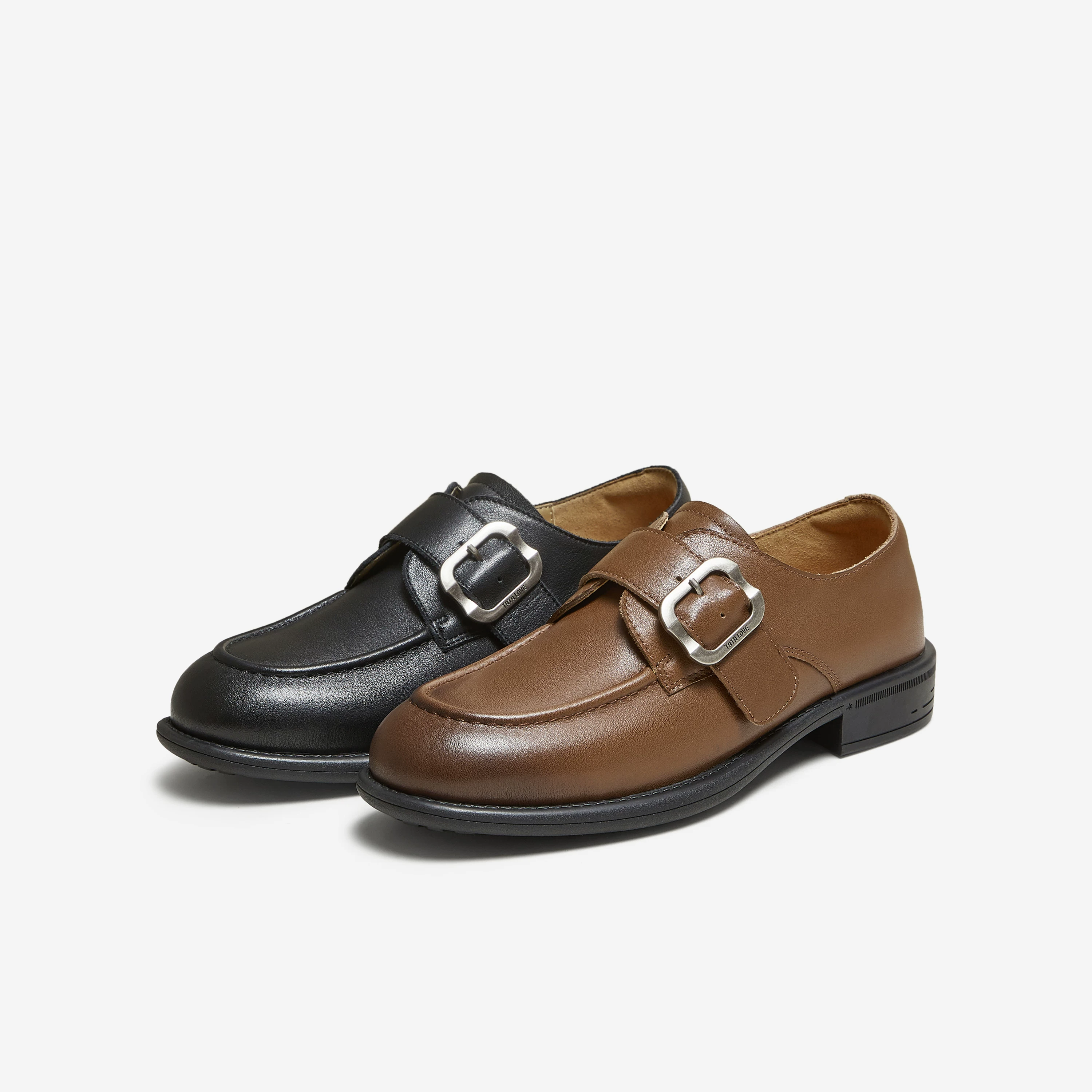 Giày Nữ TATA 2025 Thời Trang Mùa Đông Giày Casual Nữ Đa Năng Màu Đen Da Thật Chính Hãng Da Giày Loafer NUT02CM5