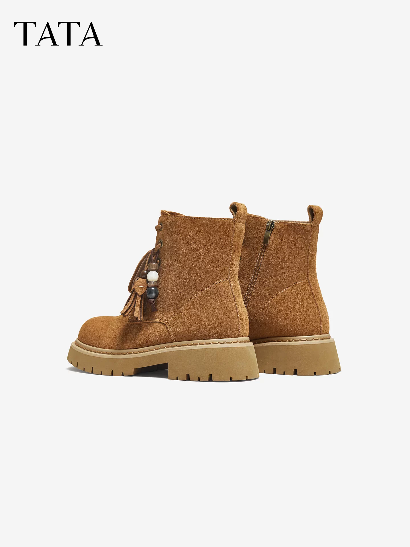 Giày bốt nữ TATA có lót lông cừu Giày bốt phương Tây Giày bốt làm việc ngoài trời kiểu cổ điển Giày bốt Martin đế dày Giày bốt ngắn YXB01DD5