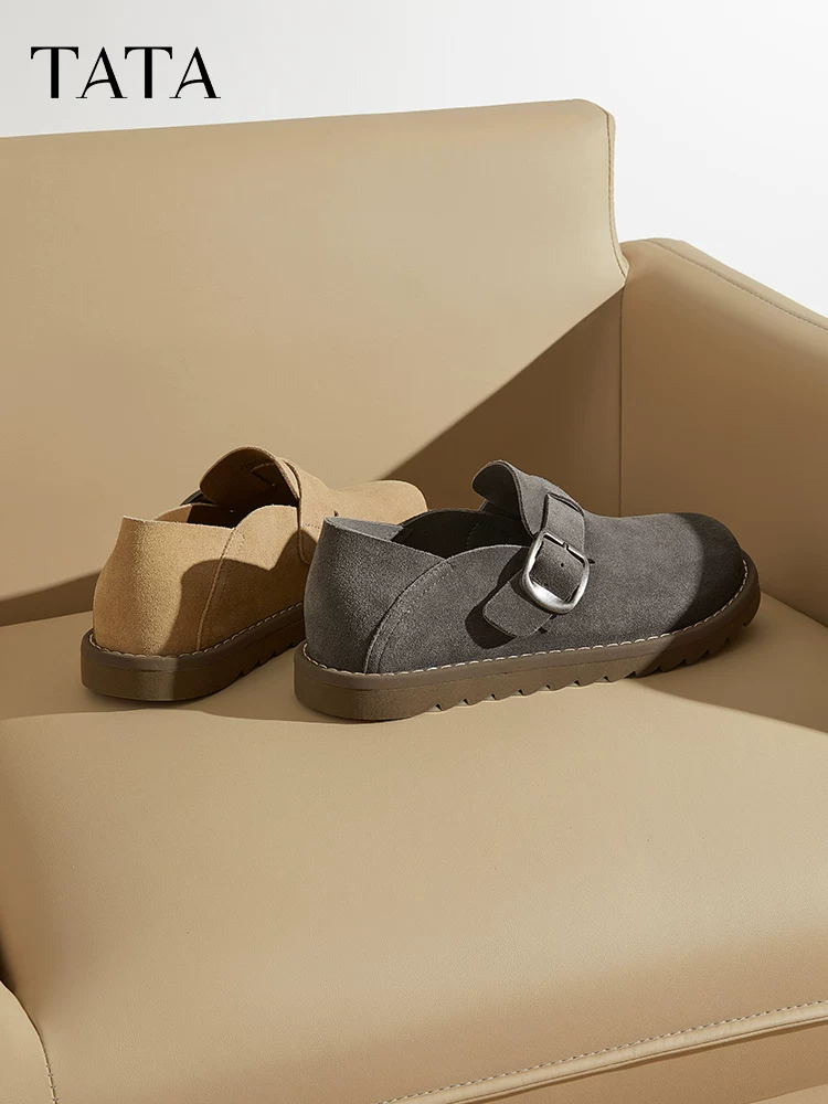 Giày TATA phong cách retro Birkenstock nam, kiểu Anh, da thật, mẫu mới xuân 2025 VLQ01AM5