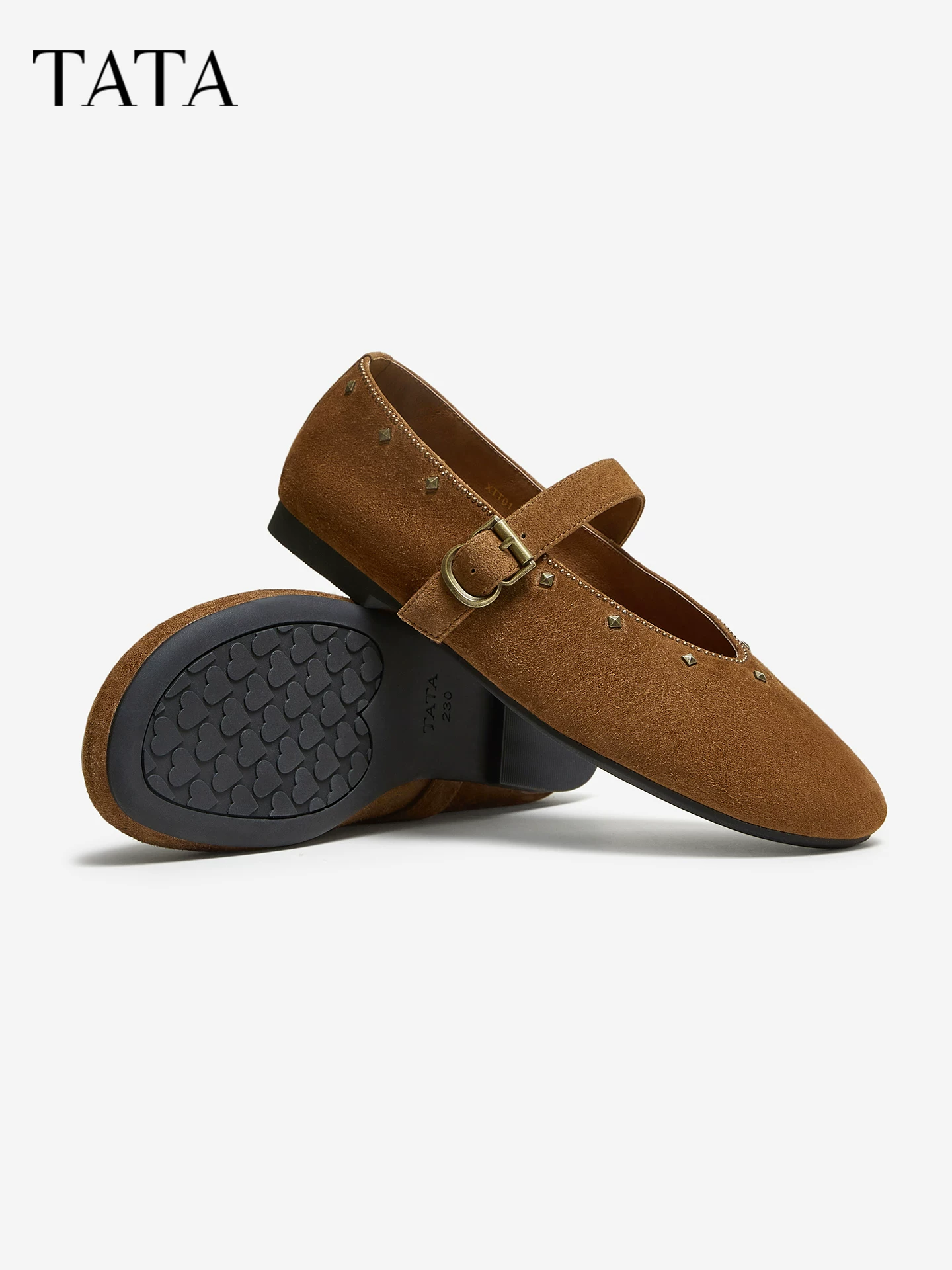 Giày Nữ TATA 2025 Mùa Đông Da Cừu Thời Trang Đa Năng Da Thật Chính Hãng Da Mary Jane Giày Chun Gót Giày XTT01CQ5